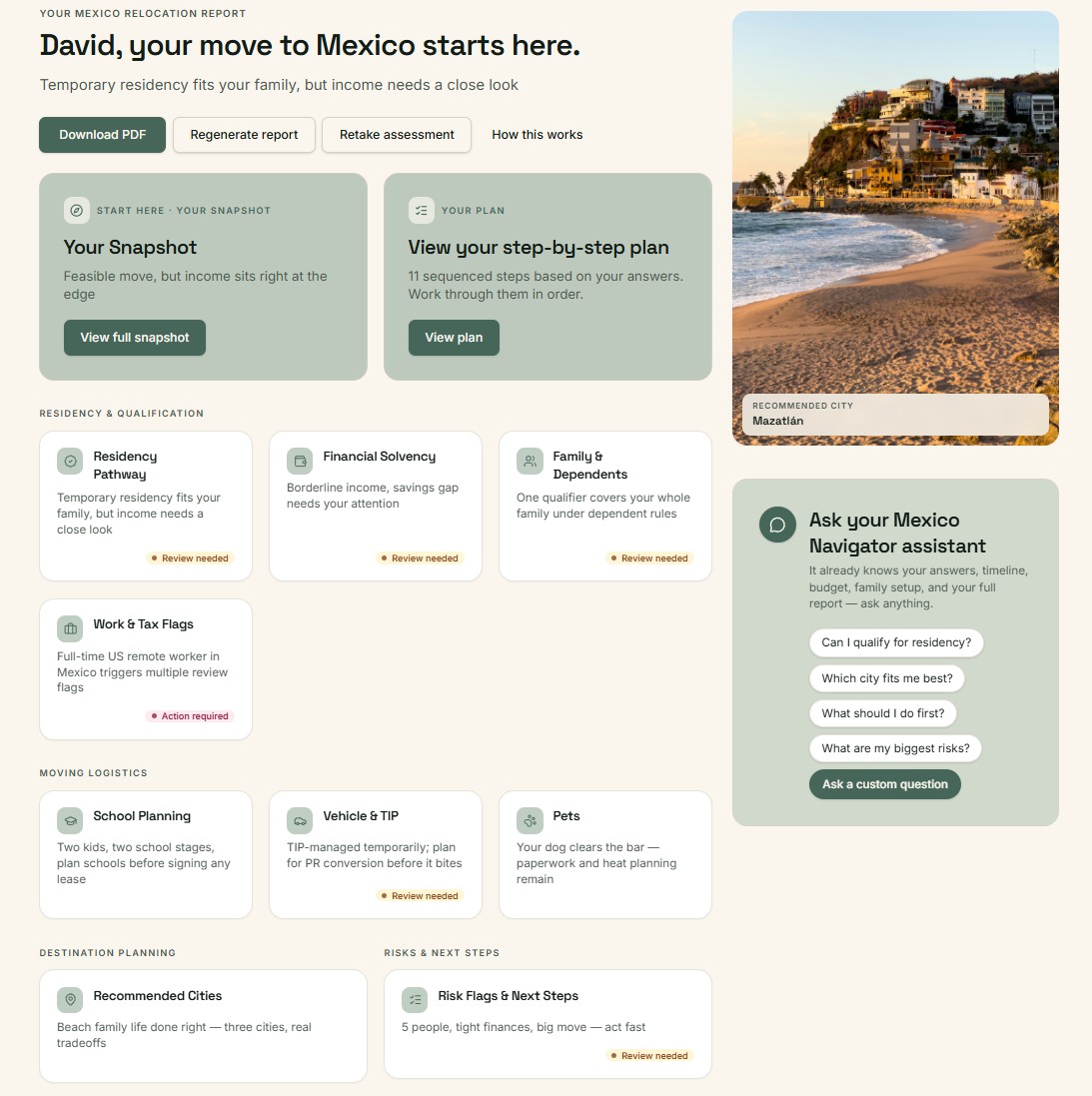 Personalized Mexico Navigator report dashboard