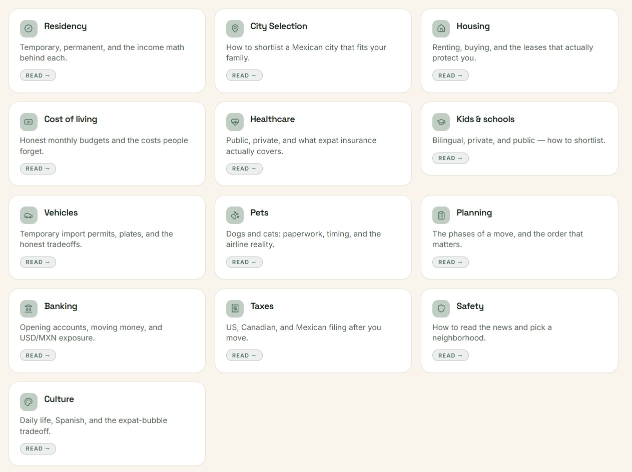 The Move to Mexico Navigator knowledge base topics